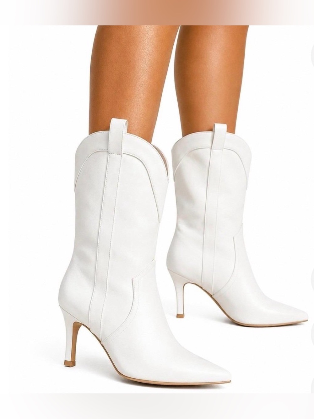 NWT Wild Fable Women's Bryce Heeled Western Cowboy Boots in white faux leather